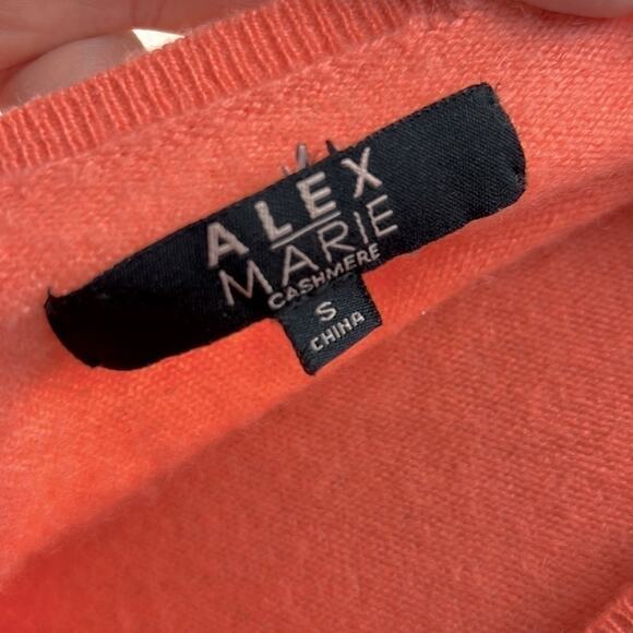 Alex Marie coral orange cashmere v-neck pullover sweater size small - Picture 4 of 7